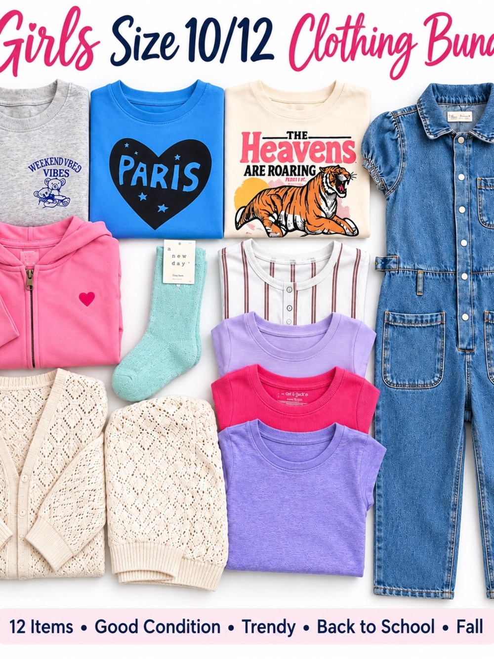 Girls size 10/12 Trendy 12 piece clothing lot Y2K Preppy